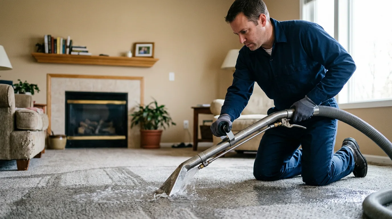 Water damage restoration technician working near Sayville, NY